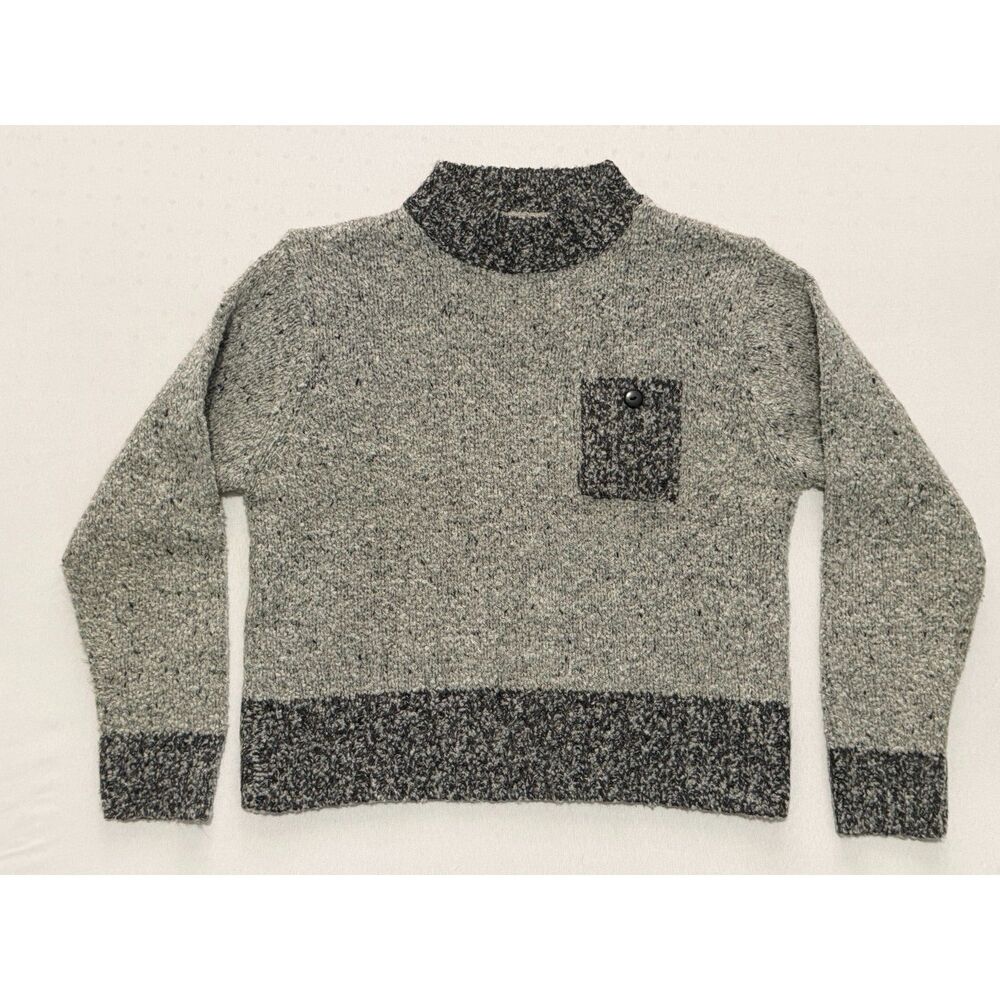Mock-Neck Marled Gray Knit Sweater | Size Medium